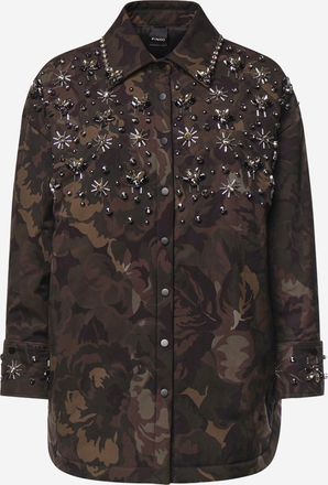 Pinko Pinko nylon jack met camouflagepatroon en decoratief borduursel
