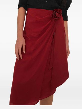 Farm Rio rose-embellished wrap skirt - Red