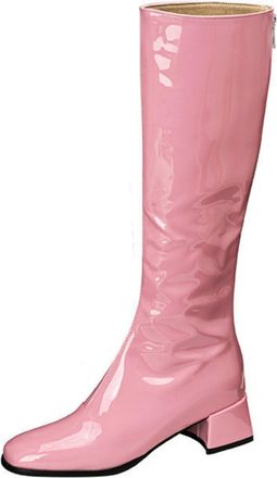 Generic Womens Low Block Heel Knee High Boots with Square Toe with Side Zipper for Autumn and Winter,Pink,5.5 UK