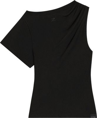 Courrèges T-shirt asimmetrica drappeggiata - Nero