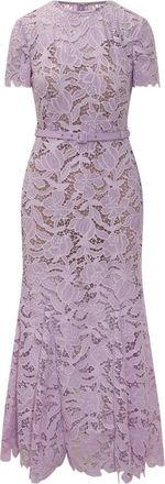 Self Portrait Midi-jurk met bloemenkant en riem - Dames - Casual kleedjes - Paars - M - Leer - Kleedjes