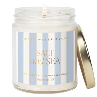 Sweet Water Decor 9oz Clear Jar Glass Candle - Patterned Label in Salt & Sea at Nordstrom
