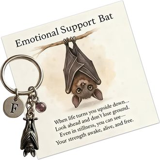 Generic 2Pcs emotion supports Bat Inspirational Keychain, 8cm Metal Bat Pendant With Urple Crystal & Motivational Verse Card, Goth Keychain, Best Gift For Fri