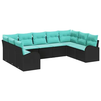 vidaXL Set Divano Da Giardino 9 Pz Nero E Turchese Polyrattan Vidaxl