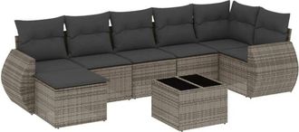 vidaXL Set De Sof&aacute;s De Jard&iacute;n 8 Pzas Y Cojines Rat&aacute;n Sint&eacute;tico Gris Vidaxl