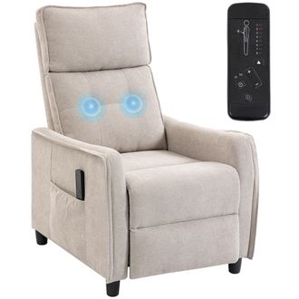 HOMCOM Homcom Sill&oacute;n De Masaje Reclinable 160&deg; Con Mando A Distancia, Reposapi&eacute;s, 2 Zonas De Masaje, Asiento De Muelles, Bolsillos, Tapizado En Lino, Crema