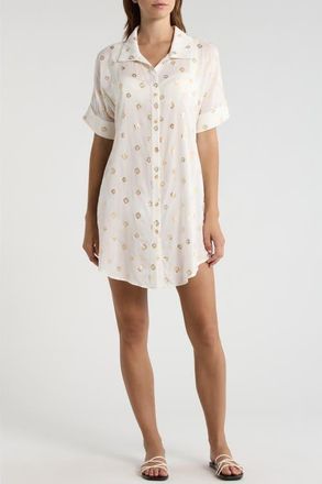 Elan Metallic Dot Cover-Up Shirtdress in White Polka at Nordstrom, Size X-Small