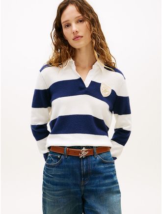 Tommy Hilfiger Womens Rugby Stripe Sweater Polo - Navy - XXL