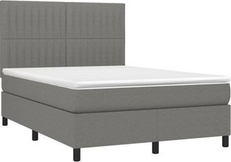 vidaXL Cama Box Spring Colch&oacute;n Y Luces Led Tela Gris Oscuro 140x190 Cm Vidaxl