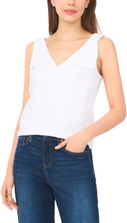 CeCe by Cynthia Steffe Bow Shoulder V-Neck Tank in Ultra White at Nordstrom, Size Xx-Large