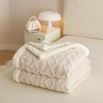 OEM Manta C&oacute;moda De 200 X 230 Cm, Oto&ntilde;o-invierno, Suave, Apta Para Cama Y Sof&aacute;, Color Beige Y Blanco, Supersuave, Manta Grande Color Arena, Manta Para Sof
