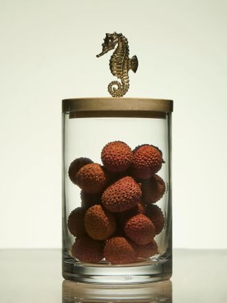 Objet Luxe Seahorse Silver-Plated, Shell and Glass Jar