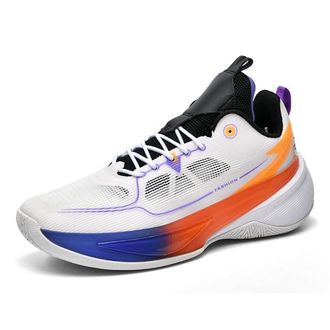 Generic Mens Basketball Shoes are Lightweight Breathable Shock-Absorbing Wear-Resistant Outdoor Sports Training Boots Walking Shoes(White Orange,8.5 UK)