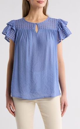 By Design Demi Eyelet Sleeve Top in Colony Blue at Nordstrom Rack, Size X-Small