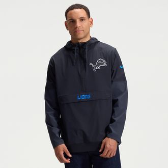 Nike Detroit Lions Rivalries Collection Sideline Anorak Nike Mens NFL 1/2-Zip Hooded Jacket in Black | 03AT912Z9J-W92