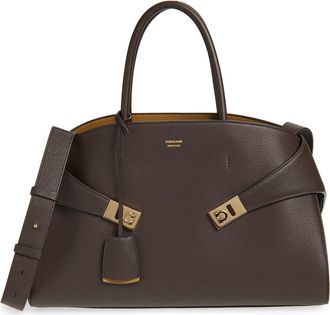 Ferragamo Medium Hug Suede Top Handle Bag in Testa Di M Burnt Ocra at Nordstrom