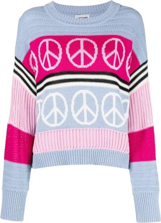 Moschino Blauwe Wollen Blend Casual Sweater - Dames - Ronde hals truien - Veelkleurig - M - Wol - Truien & Vesten