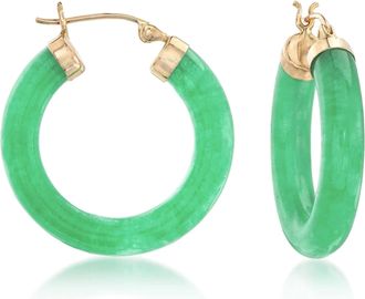 Ross-Simons Jade Hoop Earrings With 14kt Yellow Gold