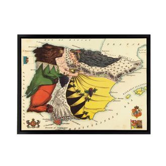 Artery8 Lancaster 1869 Spain Portugal Pictorial Map Framed Canvas Wall Art Print | Size: W24 x H32