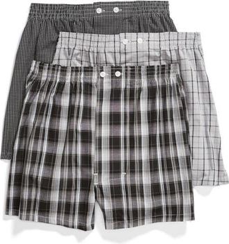 Nordstrom 3-Pack Classic Fit Boxers in Black- White Plaid Pack at Nordstrom, Size 32