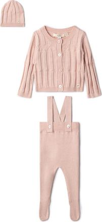 Fragile High Waist Knit 3 Piece Set Overall, Cardigan and Hat in Pink Mix at Nordstrom, Size 12M