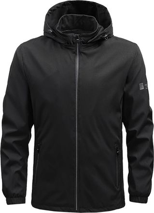 Generic Mens Waterproof Jackets,Lightweight Windbreaker Softshell Jacket,Full Zip Detachable Hood Outdoor Raincoat with Pockets,Solid Color Loose Casual Mens 
