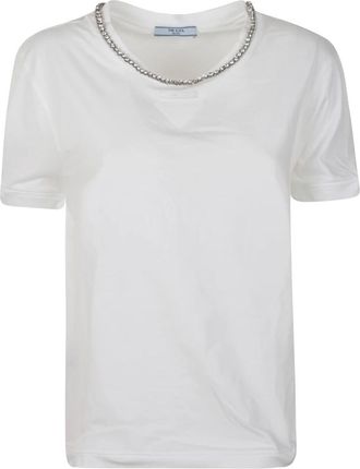 Prada Tops, Dames, Wit, M, Katoen, Katoenen T-shirt