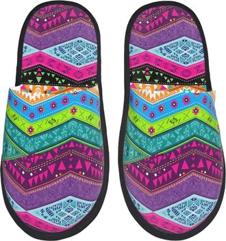 Generic Warm House Shoes Ethnic Geometric Flower Fluffy Slipper Plush Winter Slippers for Guest Ladies Family M