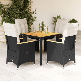 vidaXL Set De Muebles Jard&iacute;n 5 Pzas Con Cojines Rat&aacute;n Sint&eacute;tico Negro Vidaxl
