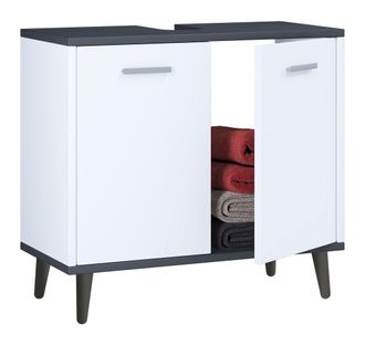 VCM Gabinete De Lavabo De Madera Vcm Gabinete De Ba&ntilde;o Dimensiones: Al. 56 X An. 60 X T. 28 Cm 2 Puertas Giratorias Grandes - Landos (blanco / Antracita)