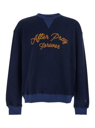 After Pray Forever Blue Sweatshirt With Logo Lettering On The Front And Dropped Shoulders In Cotton Man