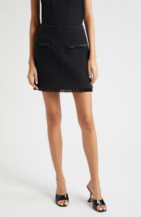 Cinq &agrave; Sept Kimmie Crystal Fringe Cotton Tweed Miniskirt in Black at Nordstrom Rack, Size 12