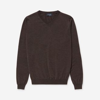 Oliver Sweeney Mens Merino Wool V-Neck Jumper - Brown - Size X-Large