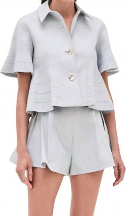 Alexis Hanly Linen Textile Pleated Flare Mini Short In Mist Blue