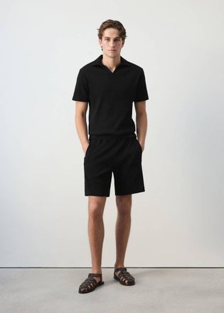Mango Polo 100% cotone texture nero - Uomo - XXL - MANGO MAN