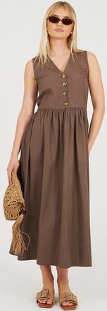 Brave Soul Vestito midi senza maniche marrone con scollo a V e bottoni