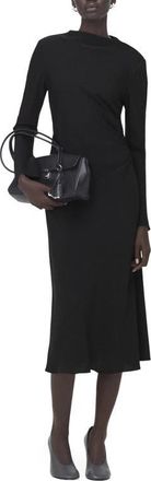 Mango Ruched Long Sleeve Midi Dress in Black at Nordstrom, Size 10