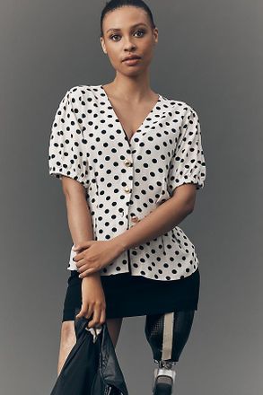 Maeve Short-Sleeve Polka Dot Blouse