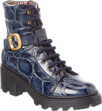 Tod's TodS Croc-Embossed Leather Boot