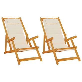 Berkfield Home Folding Beach Chairs 2 pcs Cream Solid Wood Acacia & Textilene