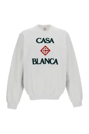 Casablanca White Boucl&eacute; Embroidered Cotton Sweatshirt