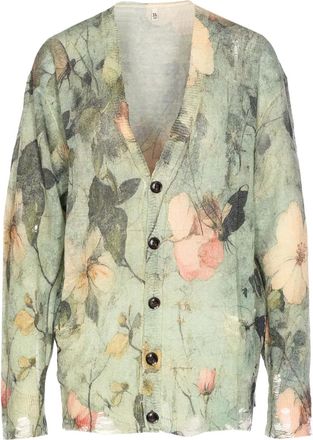 R13 Cardigan a fiori con effetto vissuto - Verde