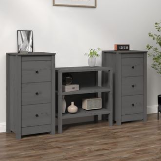 vidaXL Aparadores 2 Uds Madera Maciza De Pino Gris 40x35x80 Cm Vidaxl