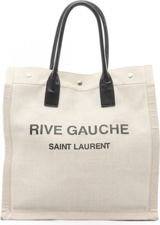 Saint Laurent Beige Black Canvas Leather Tote Bag (Pre-Owned)