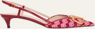 Valentino Garavani 10mm VLogo Crochet and Leather Slingback Pumps