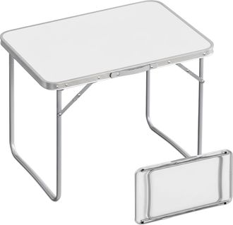 Relaxdays 2 Mesas De Camping, Auxiliares Plegables, 68,5 X 70 X 50 Cm, Camping Y Picnic, Aluminio, Blancas