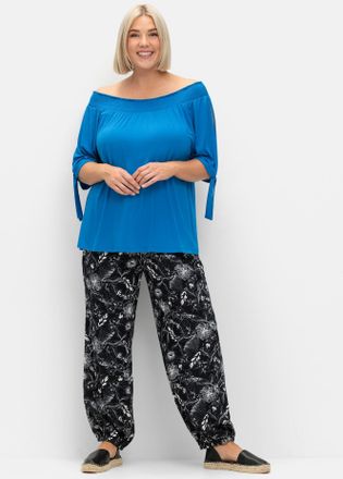 Sheego Schlupfhose SHEEGO, Damen, Gr. 40, Normalgr&ouml;ssen, schwarz-weiss (schwarz, wei&szlig;), 100% Viskose, bedruckt, gebl&uuml;mt, gemustert, Hosen Schlupfhose