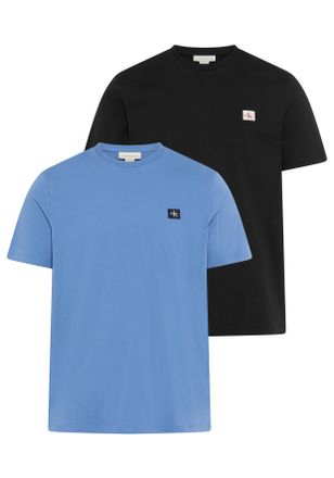 Calvin Klein Jeans T-Shirt CALVIN KLEIN JEANS SS BADGE TEE 2 PACK, Herren, Gr. XL, schwarz (schwarz, dull nile blau), Single Jersey, Obermaterial: 100% Baumwolle, regula