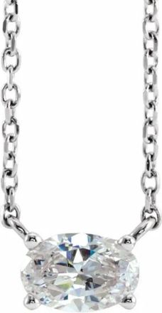 Pompeii3 1/3Ct Oval Shape Sideways Solitaire Diamond Necklace in White or Yellow Gold