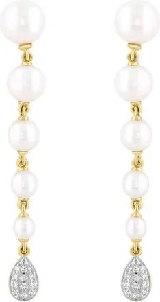 Effy 14K Yellow Gold Graduated Fresh Water Pearl Diamond Drop Earrings in 14K Gold at Nordstrom